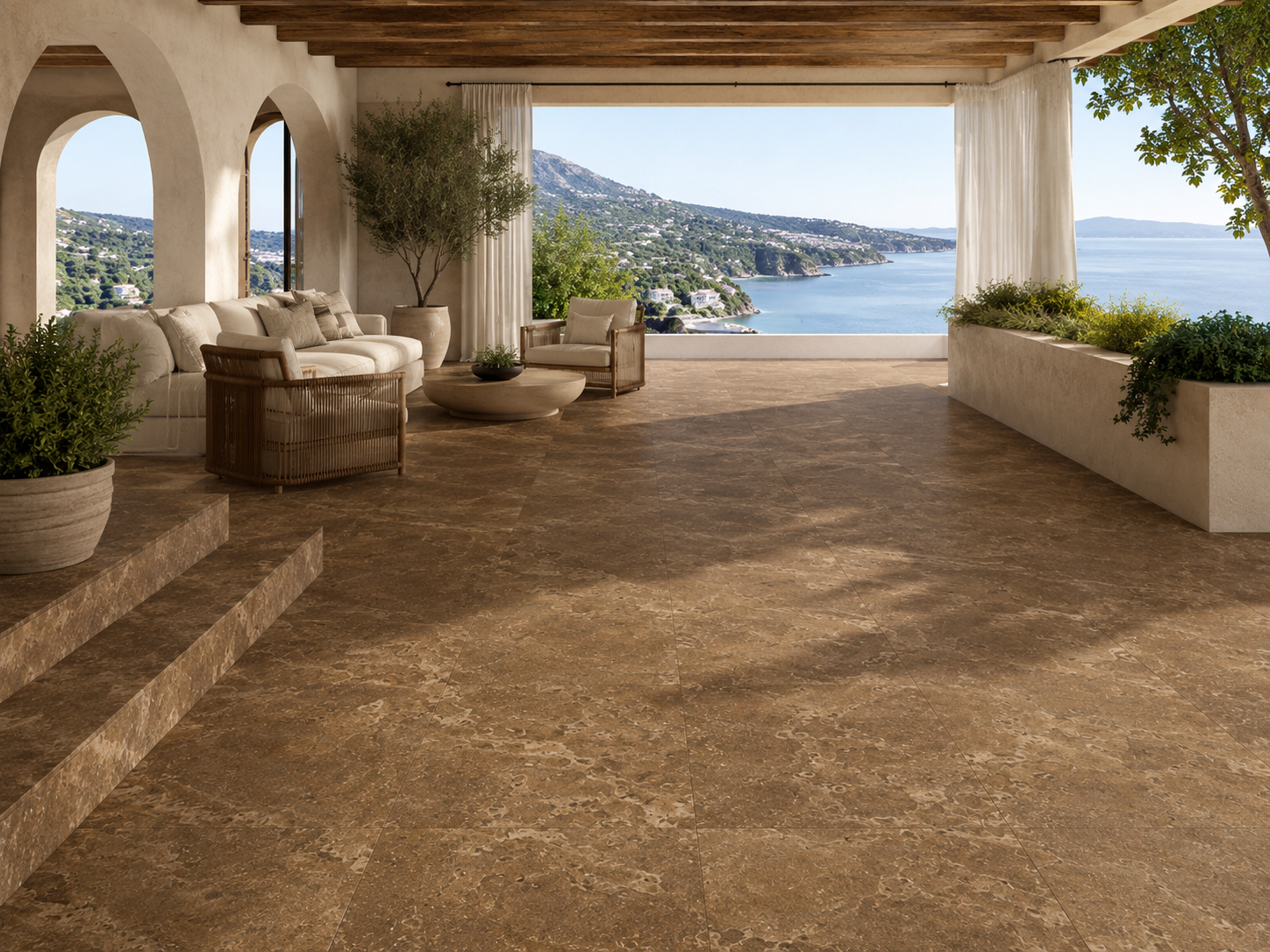 Noche Travertine – Cross Cut · Walnut Brown travertine close-up