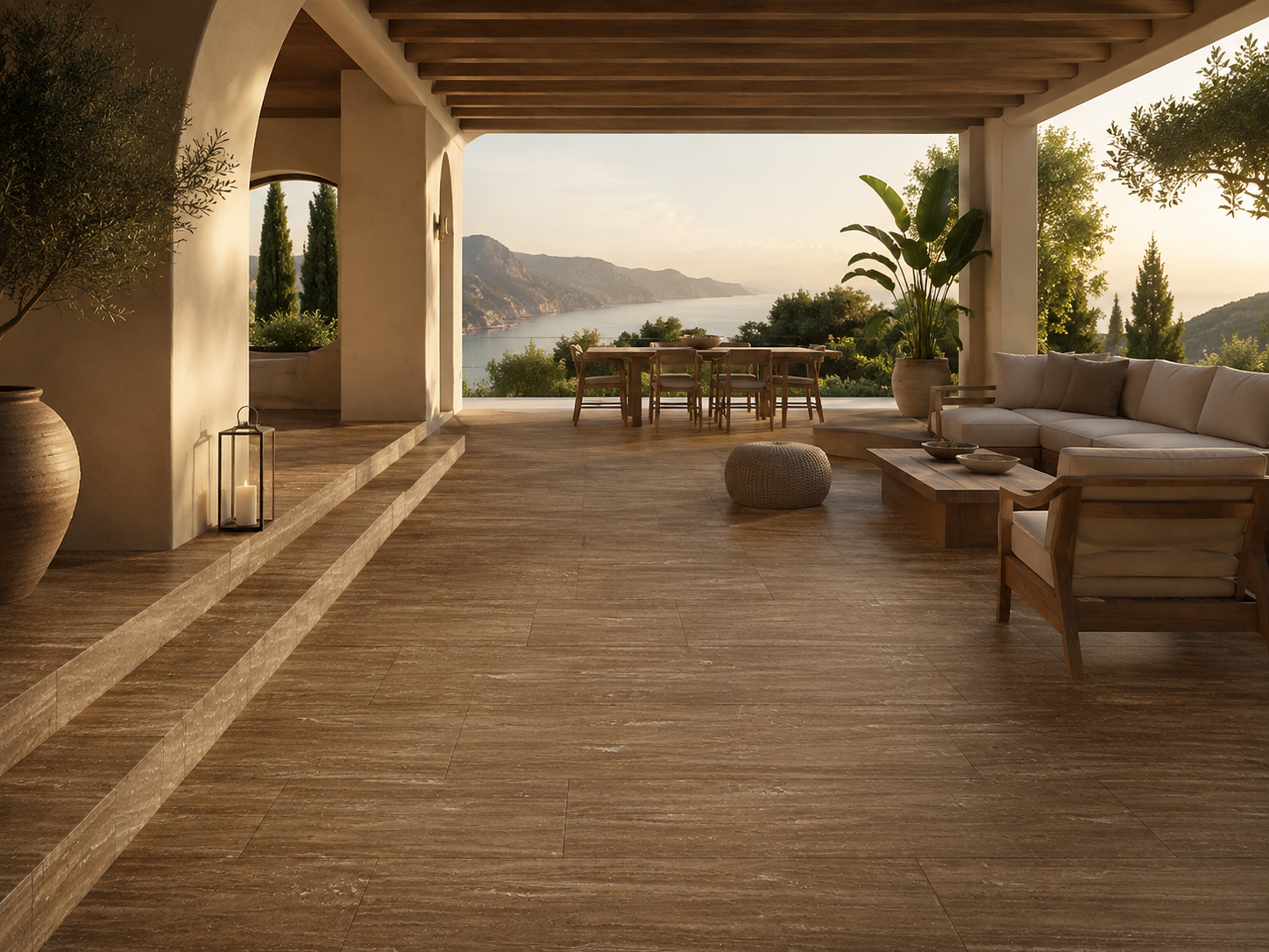 Noche Travertine – Vein Cut · Walnut Brown travertine close-up